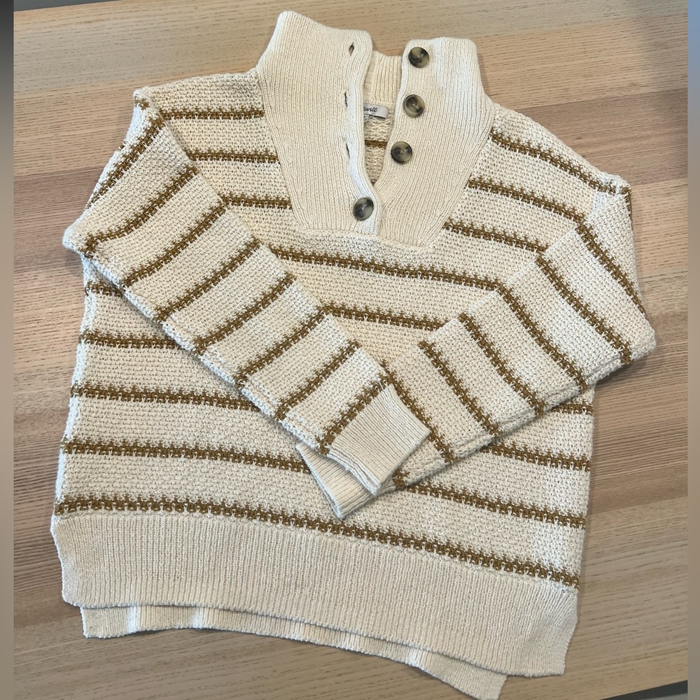Madewell Canby Button Mockneck Sweater in Stripe